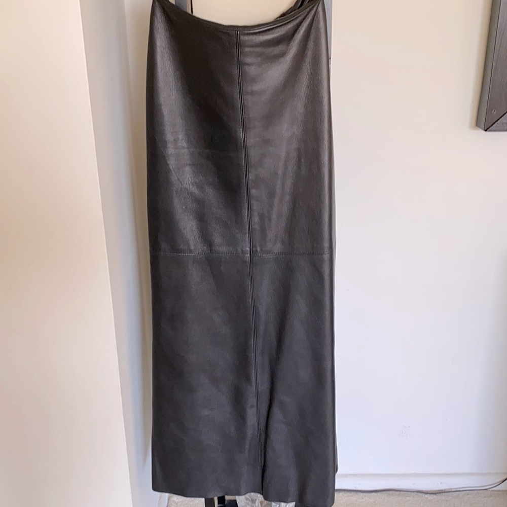 ABS by Allen Schwartz, Long Leather Black Skirt, 2